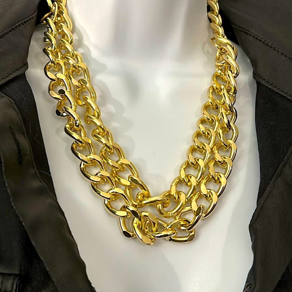 Gold tone double chain light weight approx 22” length chunky hip hop chain